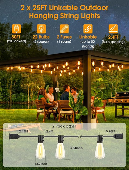 Larkvue 50FT Outdoor String Lights, Patio Lights - Image 2