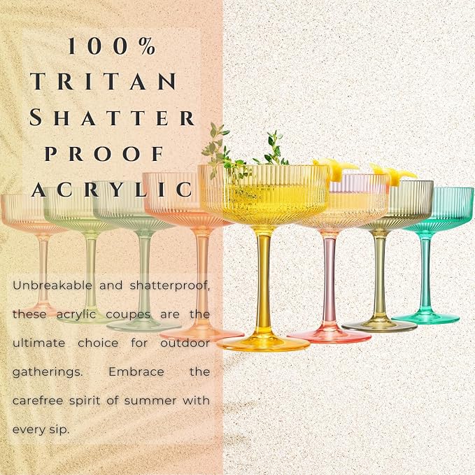 Khen Shatterproof Acrylic Ribbed Vintage Art Deco Martini, Champagne & Cocktail - Image 2