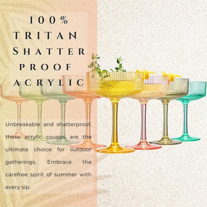 Khen Shatterproof Acrylic Ribbed Vintage Art Deco Martini, Champagne & Cocktail - Image 2