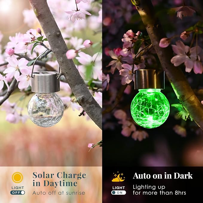 Solpex Hanging Solar Lights Outdoor, 8 Pack Decorative Cracked Glass Ball Light - Image 6