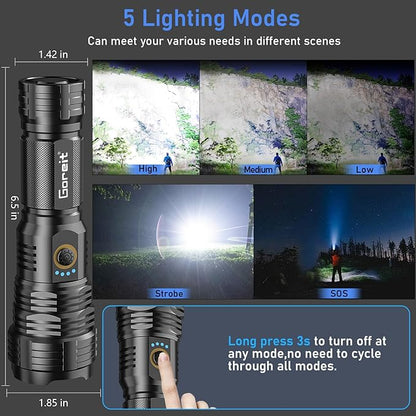 Flashlights LED High Lumens Rechargeable, Goreit 20, 000 Lumens XHP70.2 Super - Image 5