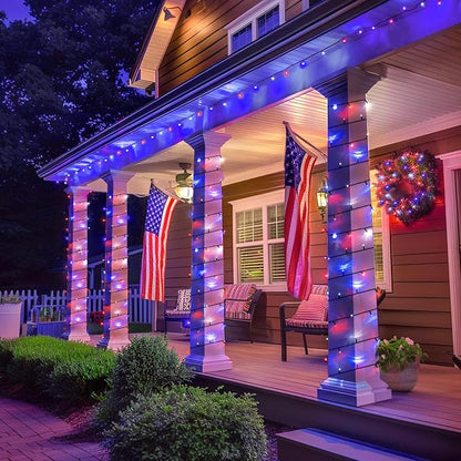 JMEXSUSS 2 Pack Red White and Blue Solar Lights 100LED 33ft Patriot Solar - Image 7