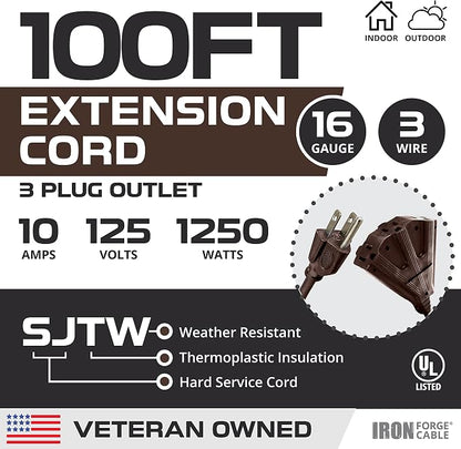 Iron Forge Cable 100ft Brown Outdoor Extension Cord - Image 2
