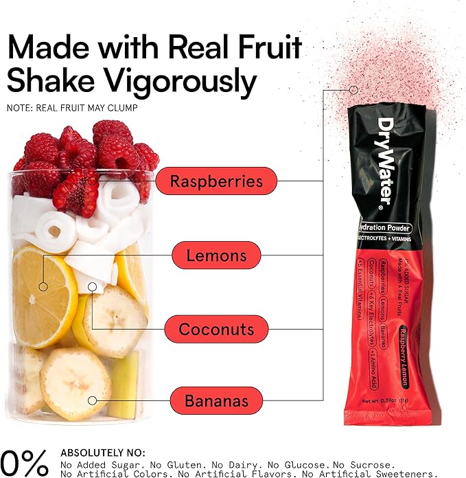 DryWater Electrolyte Powder Packets, Raspberry Lemon - Image 2