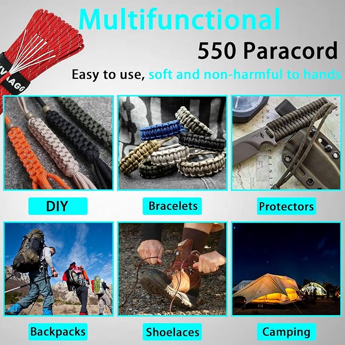 VVAAGG Reflective Paracord Rope 100FT, 7 Strand Nylon para Cord Lanyard Utility - Image 7
