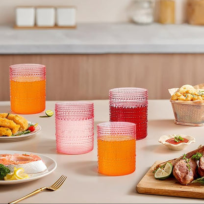 YOUBET 24PCS Plastic Drinking Glasses - 14OZ Pink Hobnail Drinkware Glasses - - Image 7
