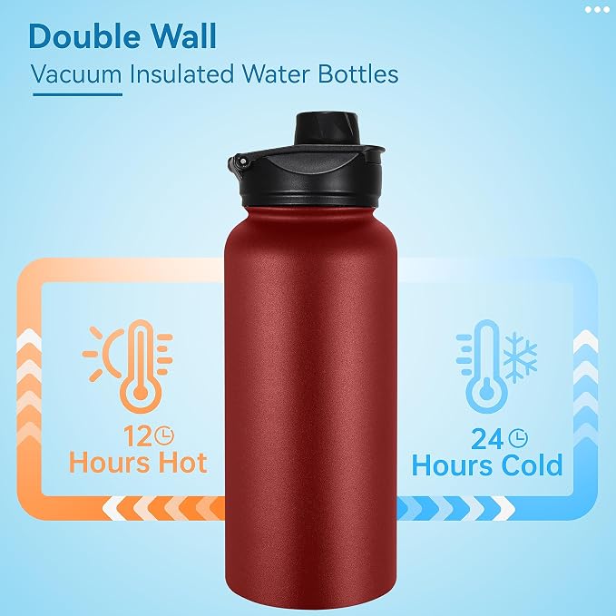 VEGOND 32 oz Insulated Water Bottle Stainless Steel Metal Water Bottles - Image 3