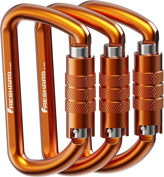 FresKaro 3inch 12kN-2698lbs Auto Locking Carabiner Clips, Solid D Shape by FresKaro
