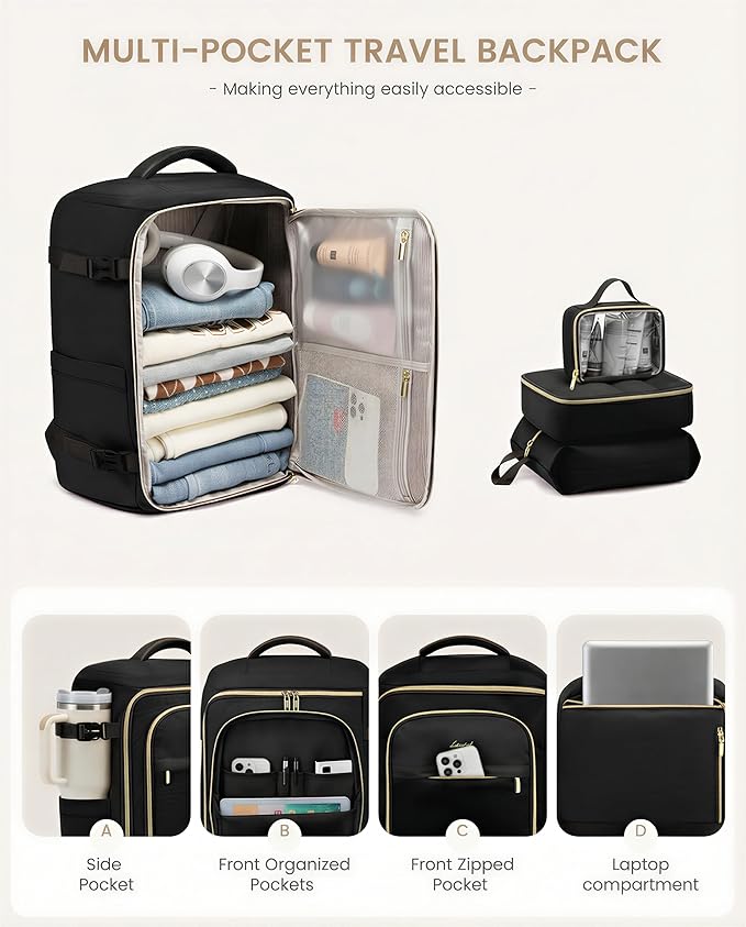 LOVEVOOK 40L Travel Backpack Carry on Flight Approved, Personal Item Bag - Image 4