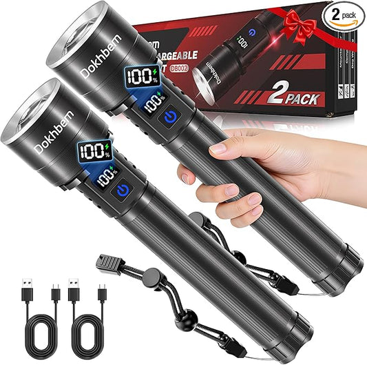 Rechargeable Flashlights 2 Pack, Super Bright LED Long Handle Flashlight by Unknown