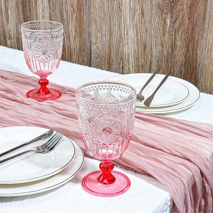 XUWAIDSGN 6Pcs Plastic Vintage Wine Glasses 13.5oz Reusable Embossed Goblet - Image 5