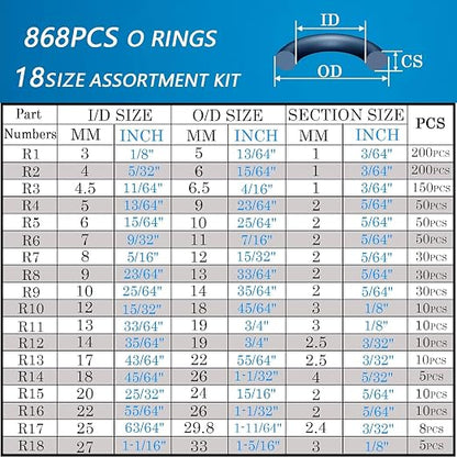 ZDBB 1000 Pcs 18 Size O Ring Kit+18 Size Rubber Washers Assortment Kit - Image 2