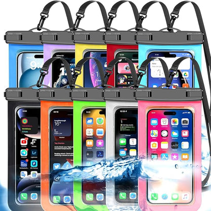 Famoby Up to 8.3" 10 Pack Multicolor Universal Waterproof Phone Pouch, Large by Famoby