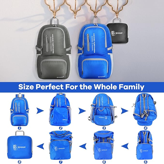 ZOMAKE Lightweight Packable Backpack, 35L Light Foldable Hiking Backpacks Water - Image 5