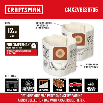 CRAFTSMAN CMXZVBE38735 Genuine Fine Dust Wet Dry Vac Dust Collection Bags - Image 2