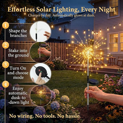 Solar Firework Lights, 10 Pack 120 LEDs 8 Lighting Modes Twinkle Solar Garden - Image 9