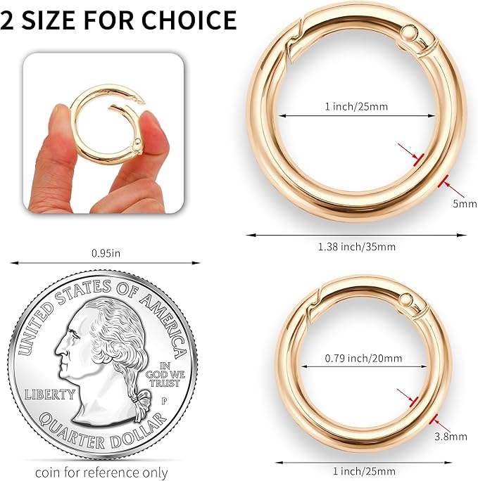 Gkeygo Key Ring Clip, 4/5 Inch Keychain Rings, 8 Pack Round Carabiner Clip - Image 4
