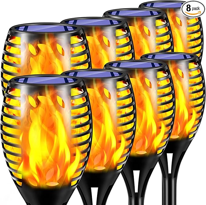 TomCare 8 Pack Outdoor Solar Lights Flickering Flames Torch Decorative Garden by TomCare