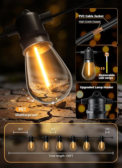 Minetom 100FT Solar-String-Lights-Outdoor-Waterproof, 31+2LED S14 Shatterproof - Image 5
