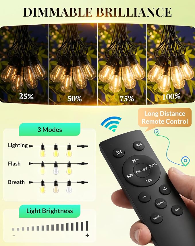 Outdoor String Lights LED Patio-Light - 50Ft Outside Waterproof Dimmable Porch - Image 4