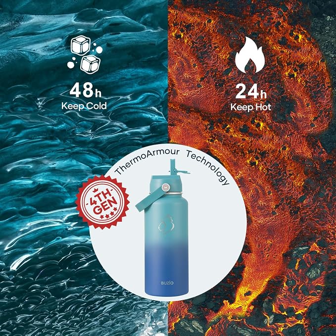 BUZIO 32 oz Water Bottle Insulated, Leakproof Stainless Steel Flask, Wide Mouth - Image 2