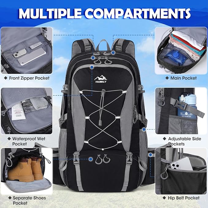 NUBILY 50L Hiking Backpack Waterproof Camping Backpack - Image 4