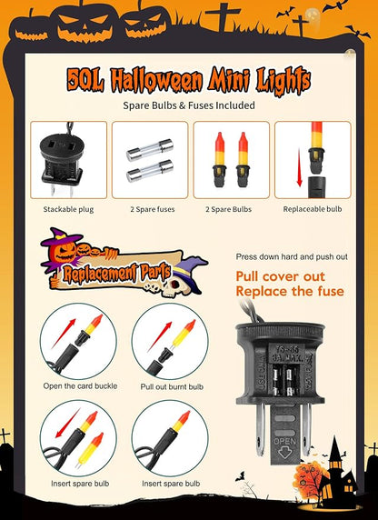 2 Pack Orange Halloween Mini Lights, 13 Feet 50 Count Totally 100 Count - Image 8