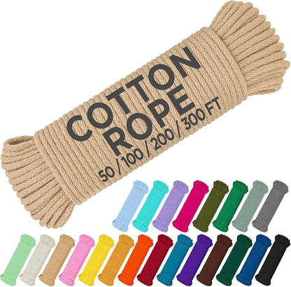 TECEUM Cotton Rope 3/16” – 100 FT – Strong All-Purpose Braided Rope – Natural by TECEUM