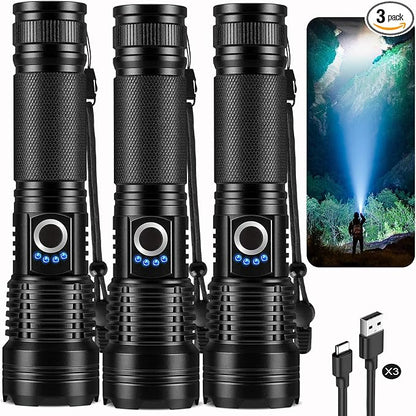 Rechargeable Flashlights High Lumens 3 Packs, 000 Lumens Super Bright LED Flash by 18FTRabbit