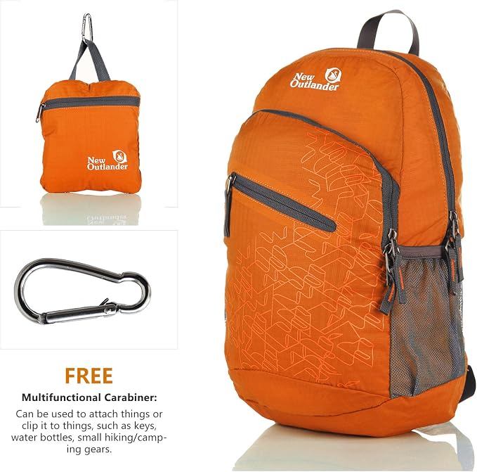Outlander Packable Handy Lightweight Travel Hiking Backpack Daypack-Orange - Image 2
