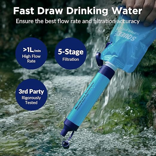 Membrane Solutions Squeezable Water Filtration System, Survival Water Purifier - Image 3