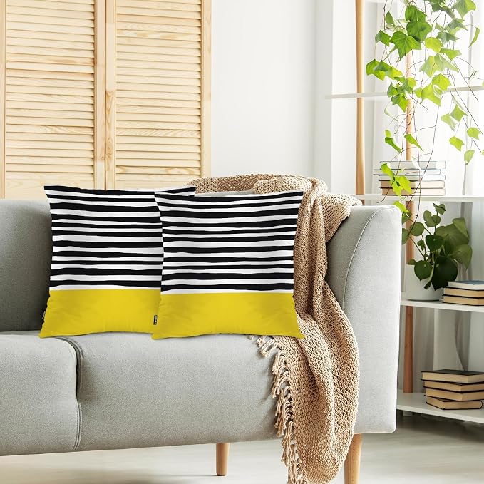 Swono Abstract Black Yellow Home Decorative Throw Pillows Covers 18"X18" Set of - Image 2
