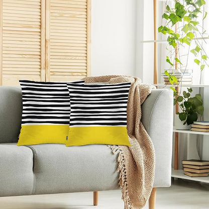 Swono Abstract Black Yellow Home Decorative Throw Pillows Covers 18"X18" Set of - Image 2