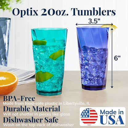 US Acrylic Optix Plastic Reusable Drinking Glasses 20oz Water Cups in Coastal - Image 2