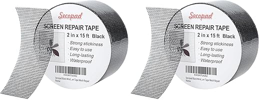 Secopad Black Window Screen Repair Tape, 2 in X 15 FT Screen Repair Kit by Secopad