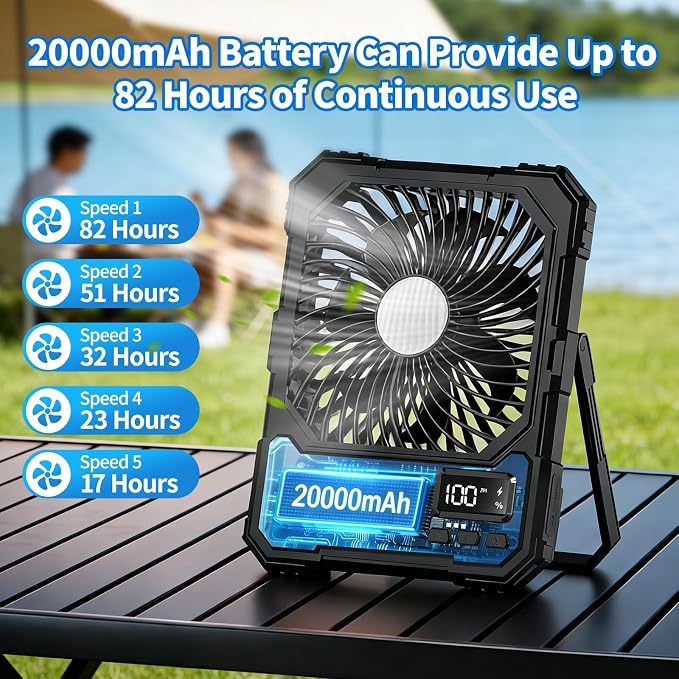 yAyusi 20000mAh Battery Powered Portable Travel Fan, Ultra-Slim 8Inch - Image 2