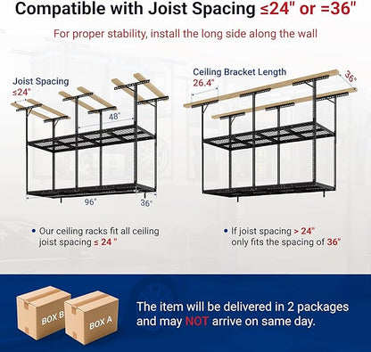 FLEXIMOUNTS 3x8 2-Tier Overhead Garage Storage Rack – Adjustable Heavy Duty - Image 2