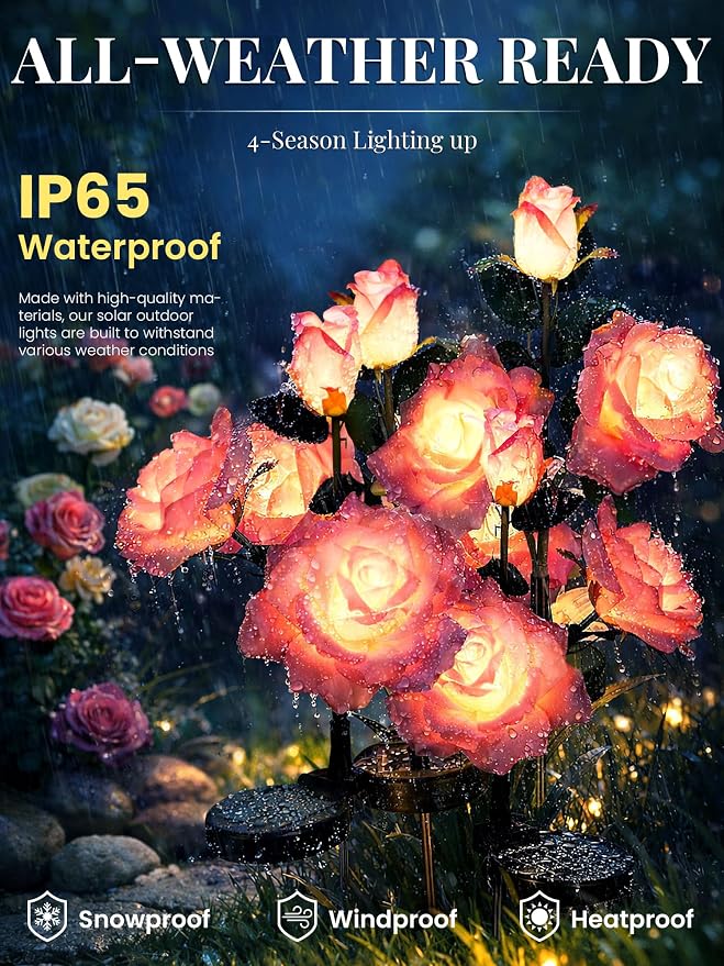 GIGALUMI Solar Lights Outdoor for Garden Decor, 3 Pack Solar Flower Lights - Image 3