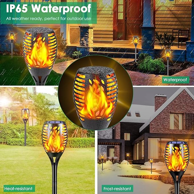 TomCare 6 Pack Outdoor Flickering Flames Torch Decorative Garden Lights Solar - Image 7
