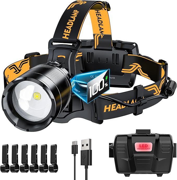 Bright Headlamp Adjustable Focus Motion Sensor Warning Light, 8 Modes 80 Hours by XILUO