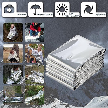 Emergency Foil Blanket Silver, Survival Thermal Mylar Blankets Individually - Image 2