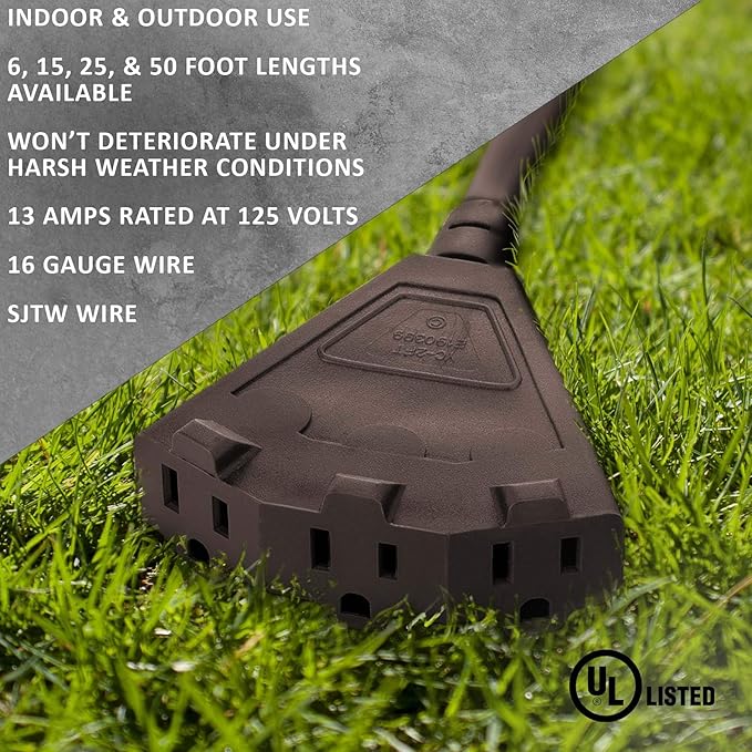 Holiday Lighting Outlet 50-Foot Brown Extension Cord, 3-Prong Indoor & Outdoor - Image 5