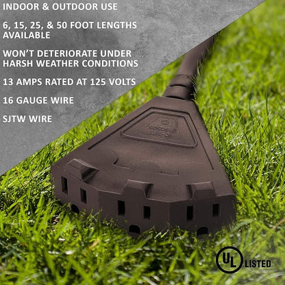 Holiday Lighting Outlet 25-Foot Brown Extension Cord, 3-Prong Indoor & Outdoor - Image 5