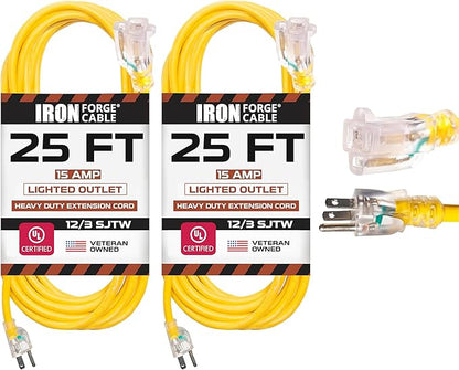 IRON FORGE CABLE 2 Pack of 25 Foot Outdoor Extension Cords by IronForgeCable