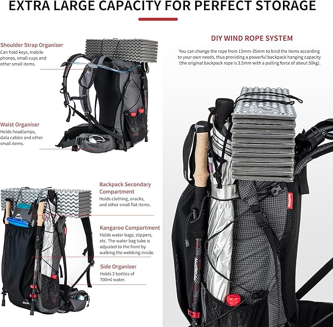 Naturehike 65L Rock Upgraded Internal Frame Hiking Backpack - Image 6