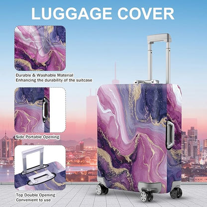 ANNA QUEEN Purple Marble Luggage Cover, Elegant Abstract Art Suitcase Protector - Image 3
