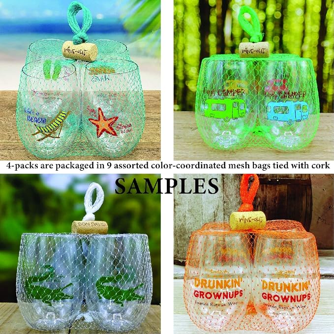 Wine-Oh! Set of 4 Shatterproof Designer 16 oz Plastic Wine Glasses MADE in the - Image 2