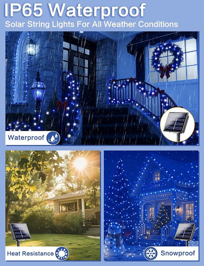 2 Pack Blue and White Solar String Lights Outdoor, 80FT 200 LED Waterproof - Image 3
