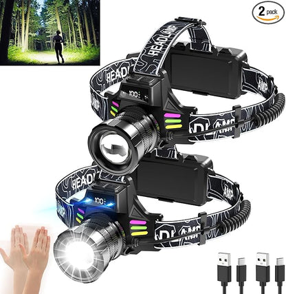 Rechargeable Headlamp 2 Pack, 3500 Lumens Bright Headlight by Senduzll