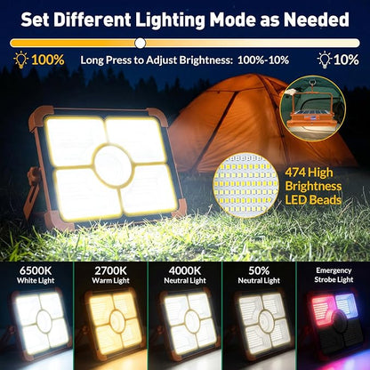 Solar Rechargeable Work Light, 474 LED 12000LM Portable Flood Lights, 12000mAh - Image 4